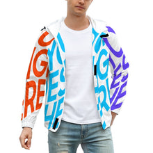 Cargar imagen en el visor de la galería, Chaqueta ligera con velcro deportiva con capucha para hombre A541 Personalizada con Impresión Completa de una imagen con Foto Logo Patrón Texto
