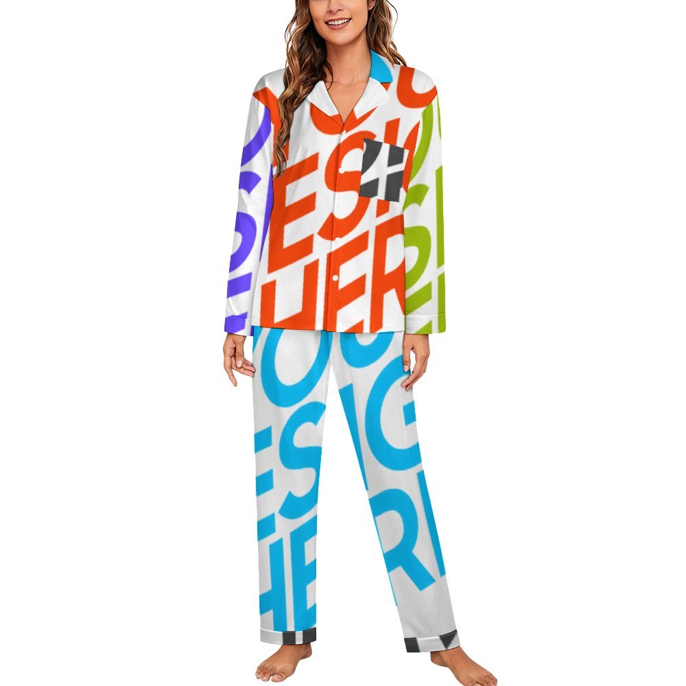 Conjuntos de pijama clásicos de manga larga para mujer personalizados con patrón de texto de nombre (diseño de varias imágenes)