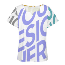 Cargar imagen en el visor de la galería, Camiseta manga corta escote ancho irregular de moda para mujer BBT Personalizada con Impresión Completa de múltiples imágenes con Foto Logo Patrón Texto

