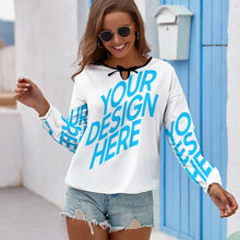 Cargar imagen en el visor de la galería, Blusa Camiseta de Manga Larga con Lazo de Moda para Mujer NZ104 Personalizada con Impresión Completa de una imagen con Foto Logo Patrón Texto
