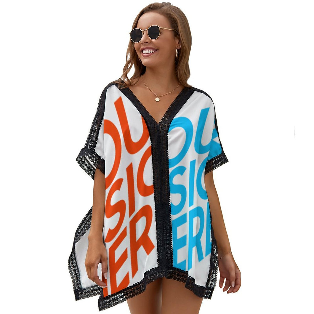 Blusa Cubierta de traje de baño de playa para mujer con cuello en V profundo ZS907 Personalizada con impresión completa de múltiples imágenes con Foto Logo Patrón Texto