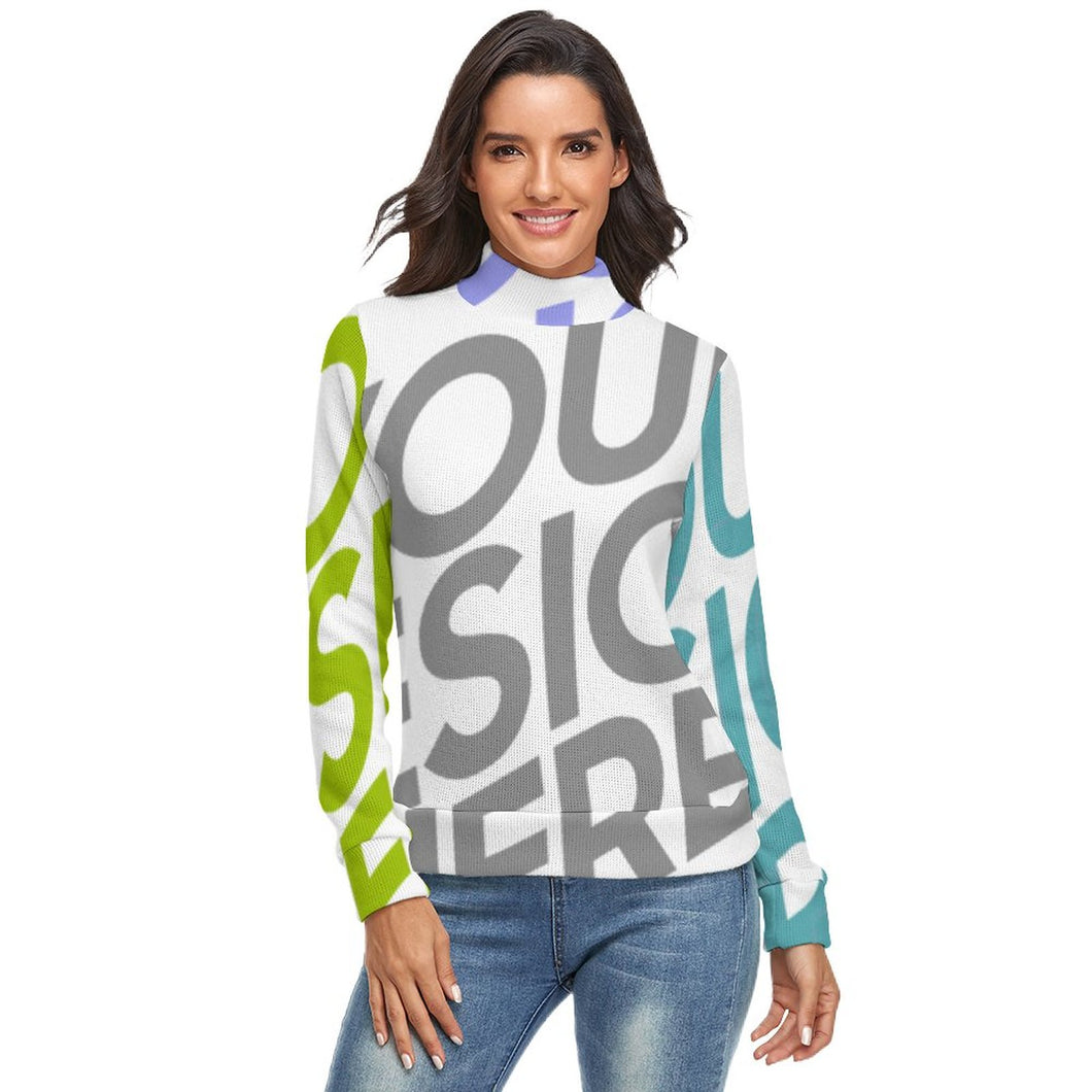 Jersey Suéter Holgado Básico de Cuello Alto para Mujer MY01 Personalizado con Impresión Completa de múltiples imágenes con Foto Logo Patrón Texto