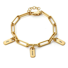 Cargar imagen en el visor de la galería, Pulsera Personalizada con clip colgante barra S0017 con texto nombre para mujer hombre Cadena Ajustablede de cobre / plata de ley 925 chapada de oro rosa de 18K
