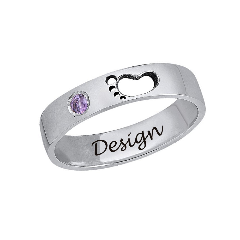 Anillo de Pies de Bebé con Grabado Interior de Plata en Baño de Oro / Oro Rosa J0021 Personalizado con Texto Nombre