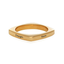 Cargar imagen en el visor de la galería, Anillo cuadrado plano de moda de plata esterlina para mujer hombre J0014 Personalizado Grabado con letras text nombre
