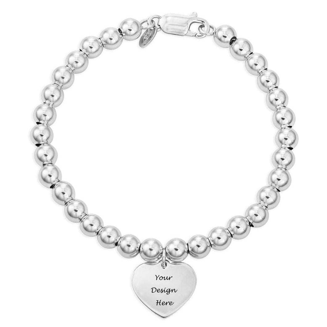 Pulsera de Bolas Plateadas con Colgante Corazón S0018 Personalizada para mujer hombre de cobre / plata de ley 925