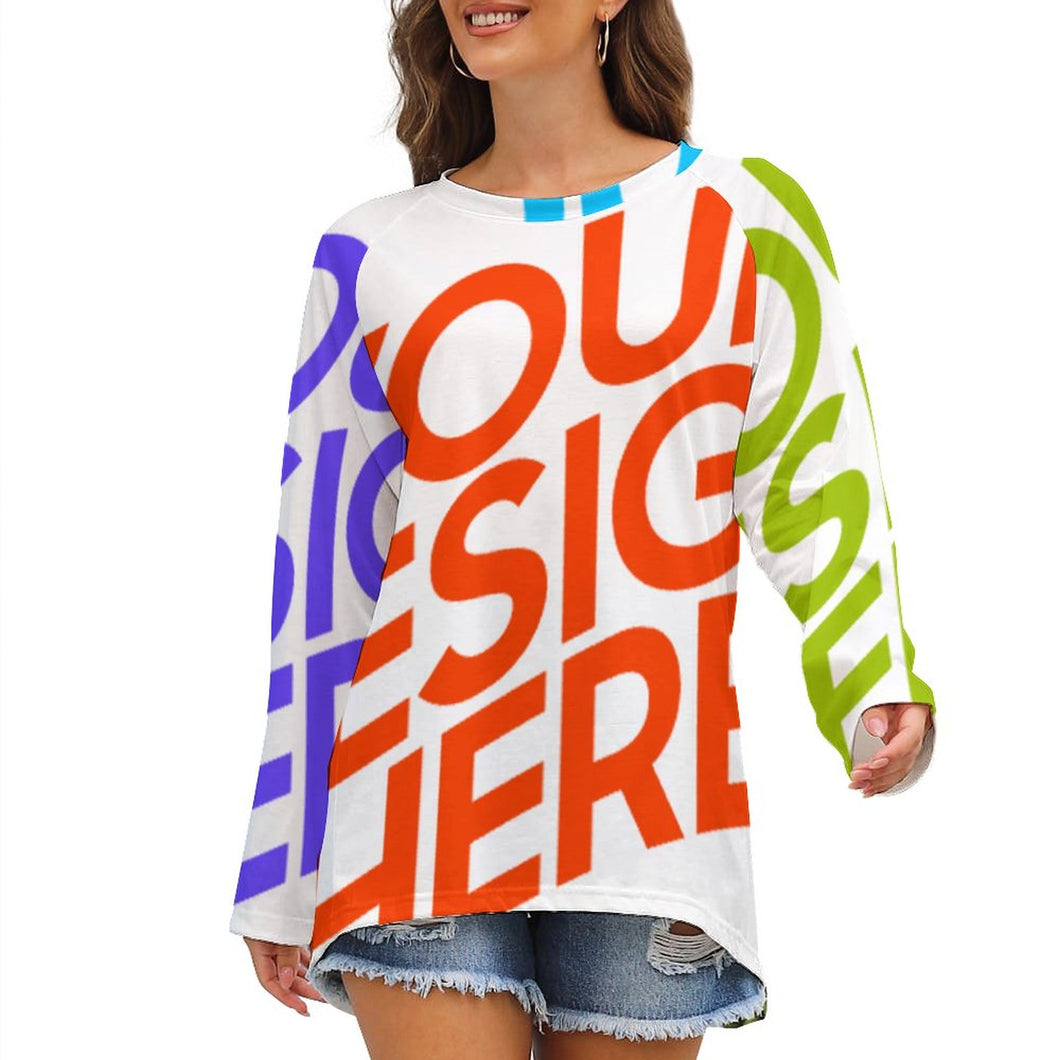 Camiseta Larga Casual Cuello Redondo Manga Larga de Moda  para mujer BL Personalizada con impresión completa de múltiples imágenes con Foto Logo Patrón Texto