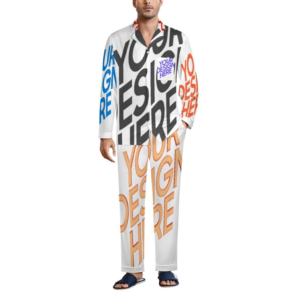 Conjunto de pijama para hombre, camisa de manga larga + pantalón largo con cordón personalizado con patrón foto texto (impresión de imágenes múltiples)