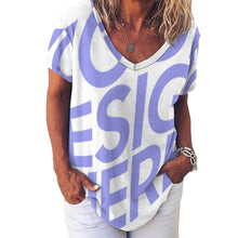 Cargar imagen en el visor de la galería, Camiseta de Manga Corta con Cuello en V para Mujer NZ109 Personalizada con Impresión Completa de una imagen con Foto Logo Patrón Texto
