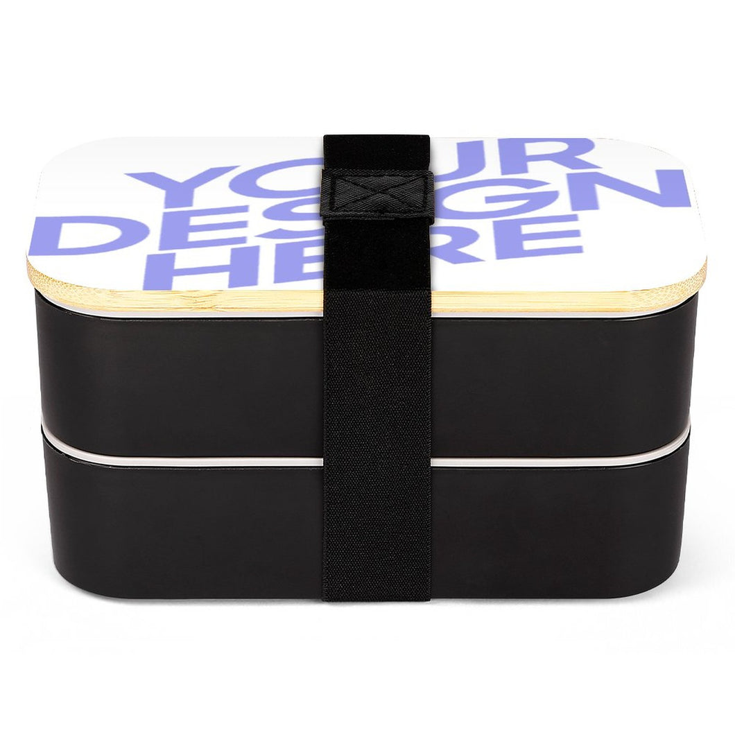 Caja Bento PP con Dos Capas Correa Elástica / Caja de Almuerzo Plástica con Cubiertos para Niños Adultos Trabajo Escuela Comida JJ0522203 Personalizada con Impresión Completa con Foto Logo Patrón Texto