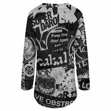 Cargar imagen en el visor de la galería, Camiseta Estampada de Punto Gris Cuello Redondo Manga Larga Dobladillo Irregular para Mujer BL Personalizada con Impresión Completa de Una Imagen con Foto Logo Patrón Texto
