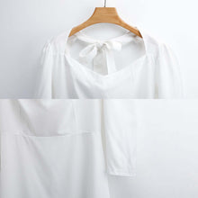 Cargar imagen en el visor de la galería, Vestido estampado cuello en V lazo espalda manga 3/4 para mujer B272 Personalizado con Impresión Completa de múltiples imágenes con Foto Logo Patrón Texto
