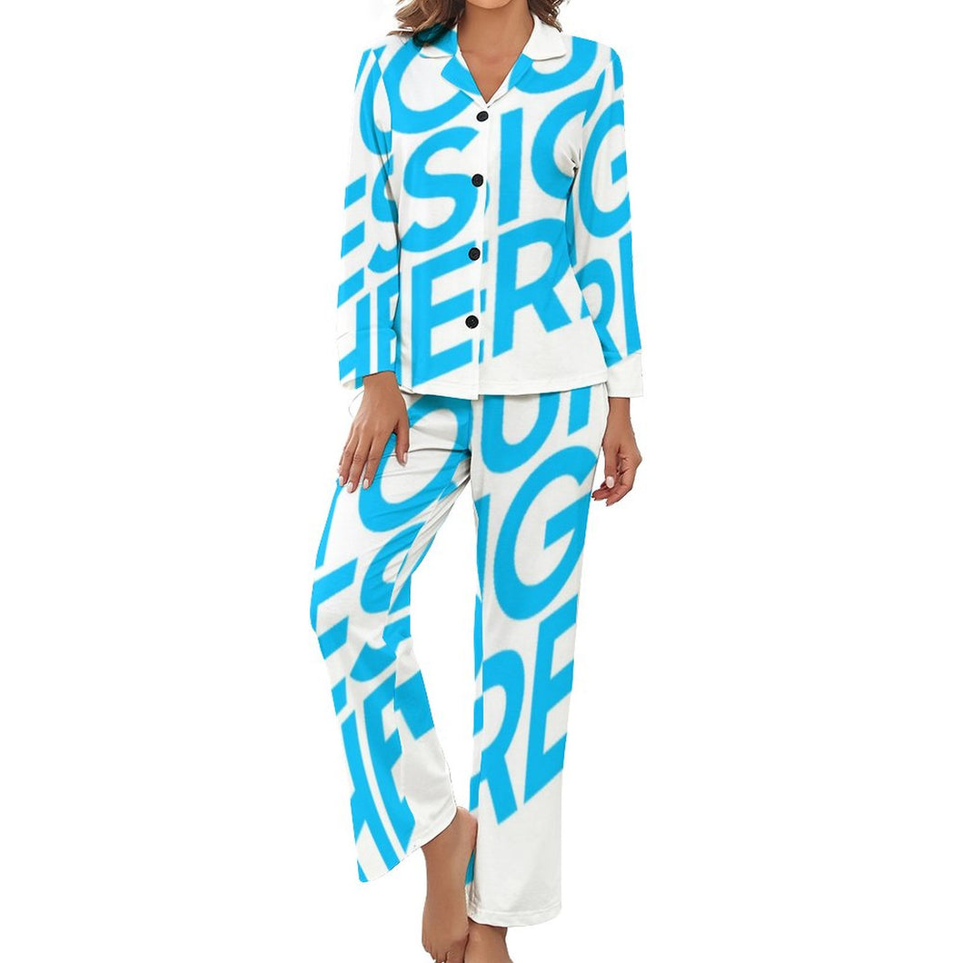 Traje de Pijama con botones cuello en V Suave de moda para mujer DTZ Personalizado con Impresión Completa de una imagen con Foto Logo Patrón Texto