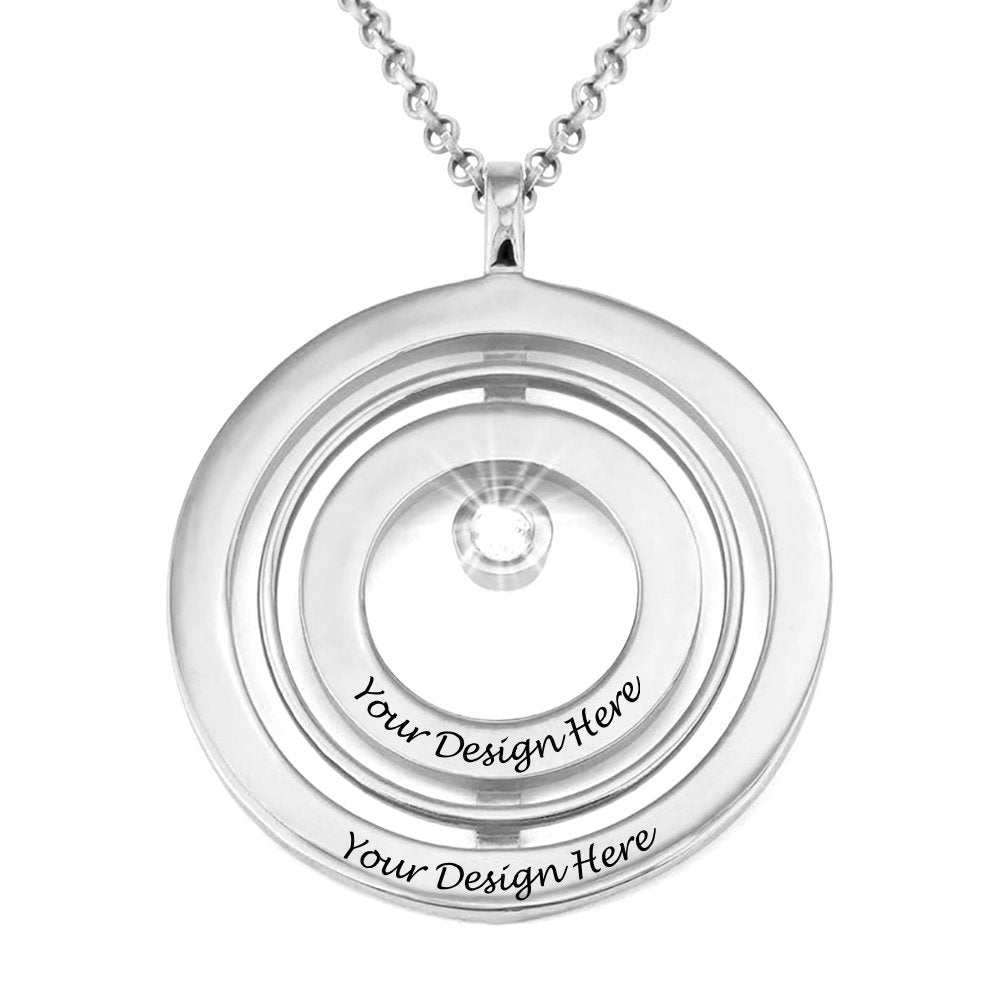 Collar Círculo de Diamantes X0013 Grabado Personalizado con Texto Nombre en Plata de Ley 925