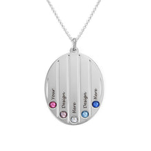 Cargar imagen en el visor de la galería, Collar de Colgante Ovalado con Piedras de Nacimiento de Plata 925 / Cobre para Mujer Hombre X0078 Grabado Personalizado con Texto Nombre
