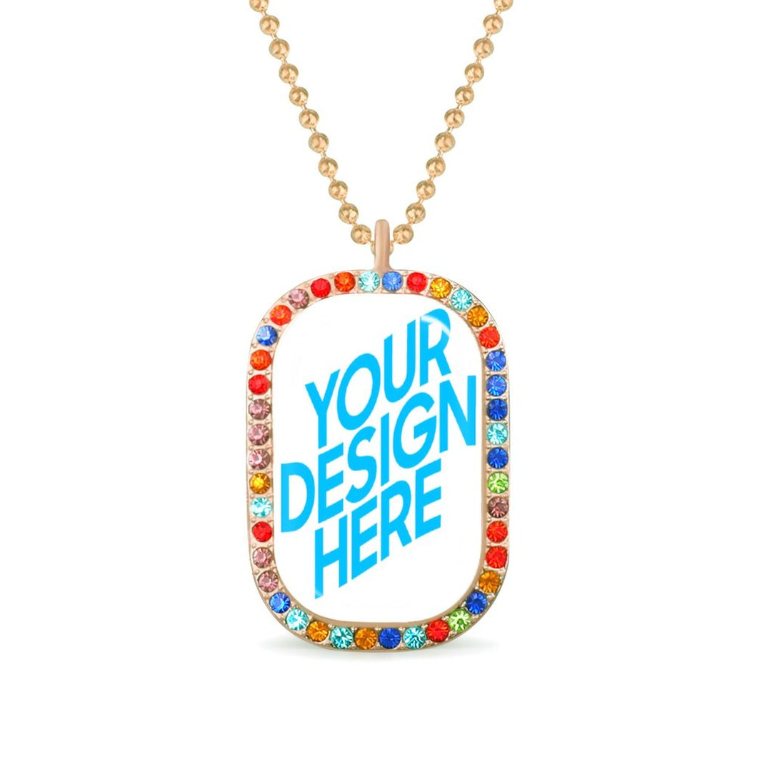Collar de Dorado Rosa con Diamantes de Colores de Aleación con Impresión Digital de Diseño Personalizado con Tu Nombre o Foto