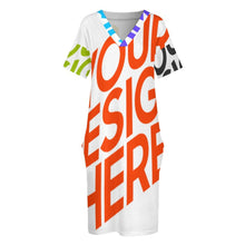 Cargar imagen en el visor de la galería, Vestido suelto con cuello en V bolsillo de moda para mujer LQ Personalizada con Impresión Completa de múltiples imágenes con Foto Logo Patrón Texto
