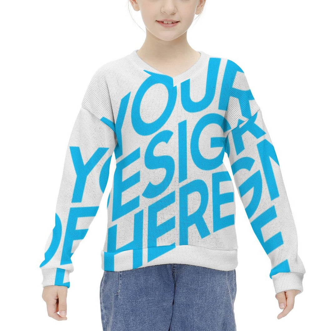 Suéter Holgado Jersey Casual Suave con Cuello en V para Niñas Chicas MY04 Personalizado con Impresión Completa con Foto Logo Patrón Texto