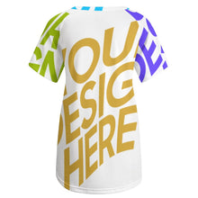 Cargar imagen en el visor de la galería, Camiseta larga cuello redondo manga corta para mujer AQT Personalizada con Impresión Completa de múltiples imágenes con Foto Logo Patrón Texto
