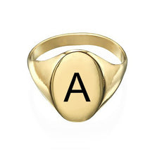 Cargar imagen en el visor de la galería, Anillo de Sello Ovalado con Letra en Cobre Chapado de Oro / Oro Rosa J0026 Grabado Personalizado con Texto Nombre
