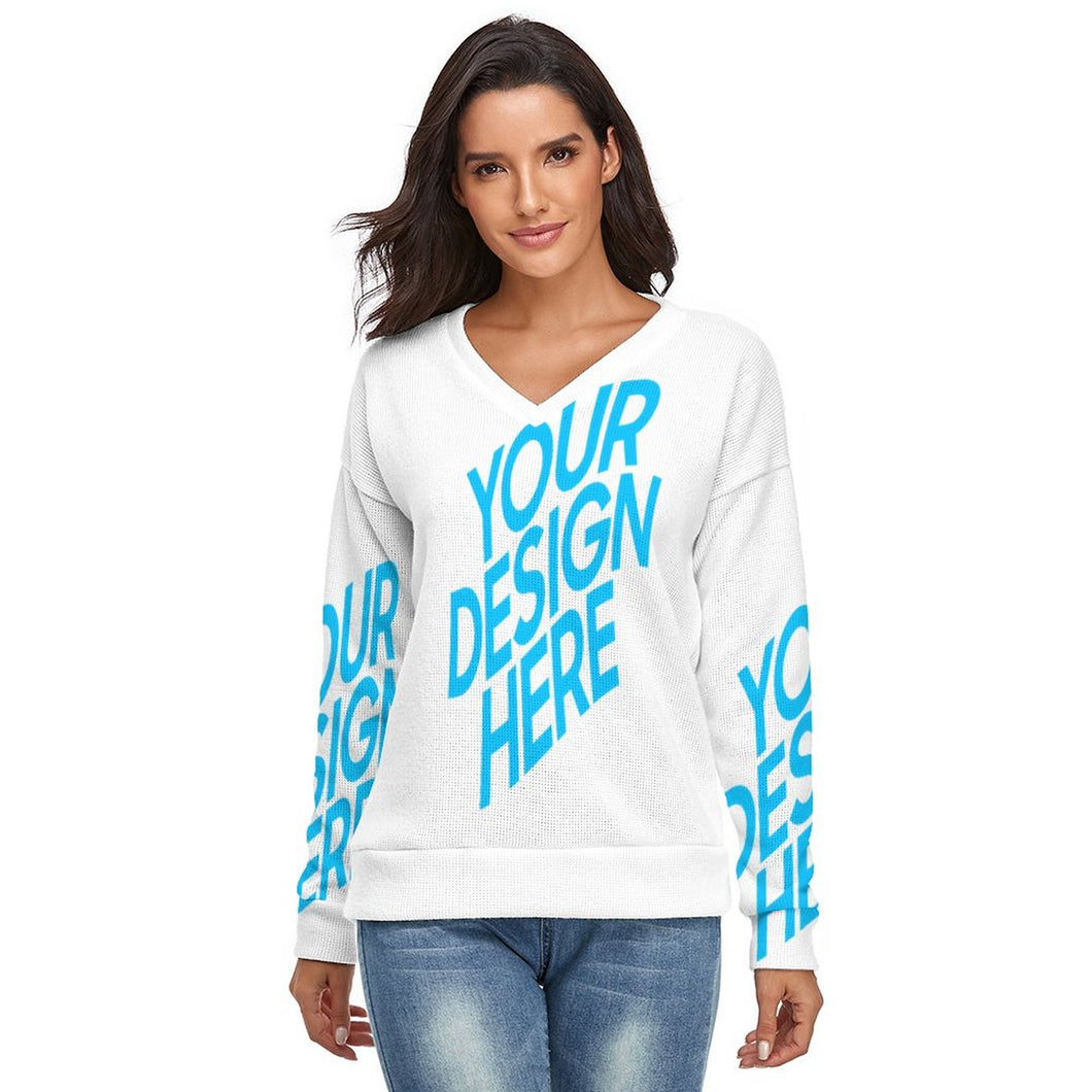 Suéter Jersey Suave con Cuello en V para Mujer MY02 con Diseño Personalizado con Impresión Completa de una imagen con Foto Logo Patrón Texto