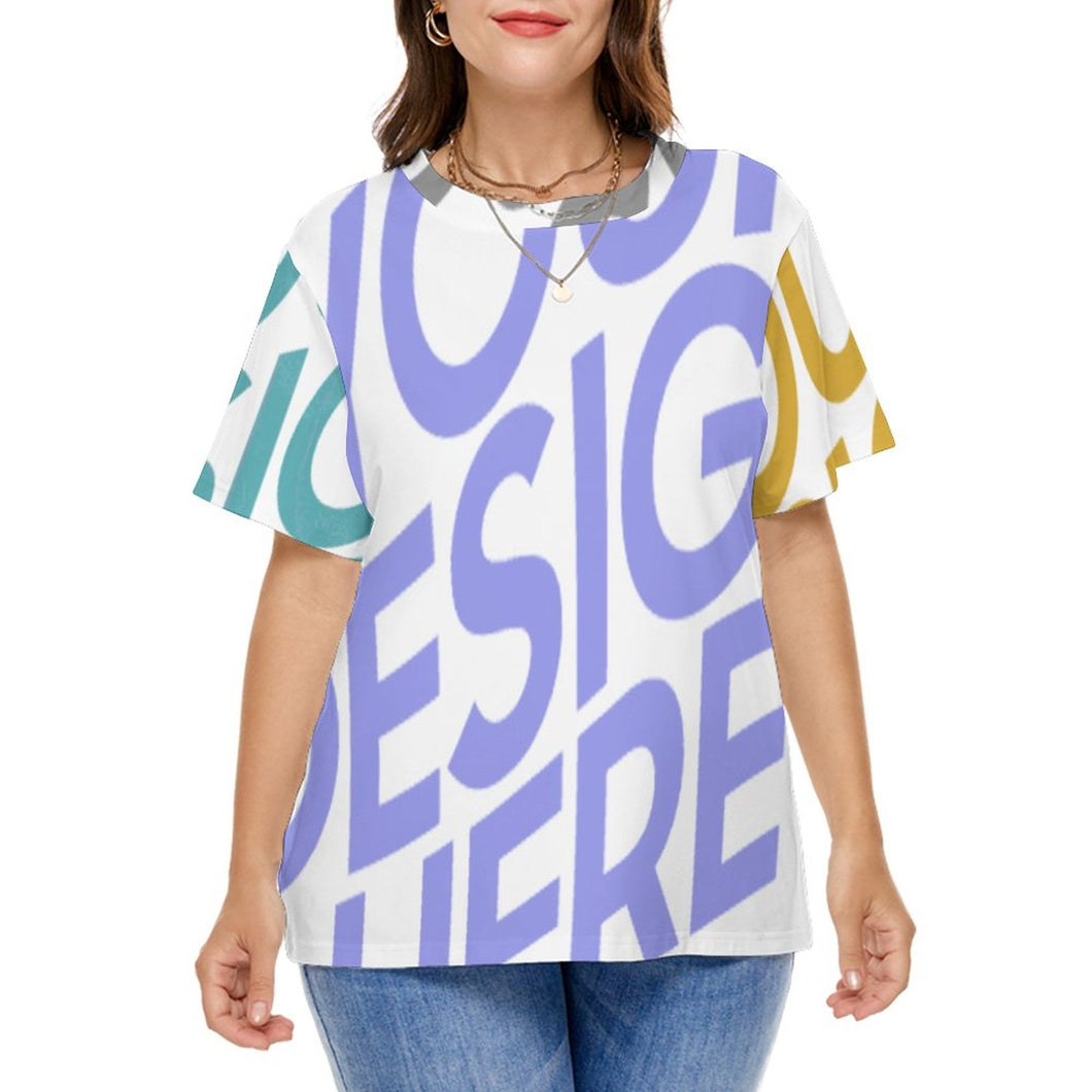 Camiseta casual manga corta talla grande para mujer A562 Personalizada con Impresión Completa de múltiples imágenes con Foto Logo Patrón Texto