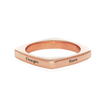 Cargar imagen en el visor de la galería, Anillo cuadrado plano de moda de plata esterlina para mujer hombre J0014 Personalizado Grabado con letras text nombre
