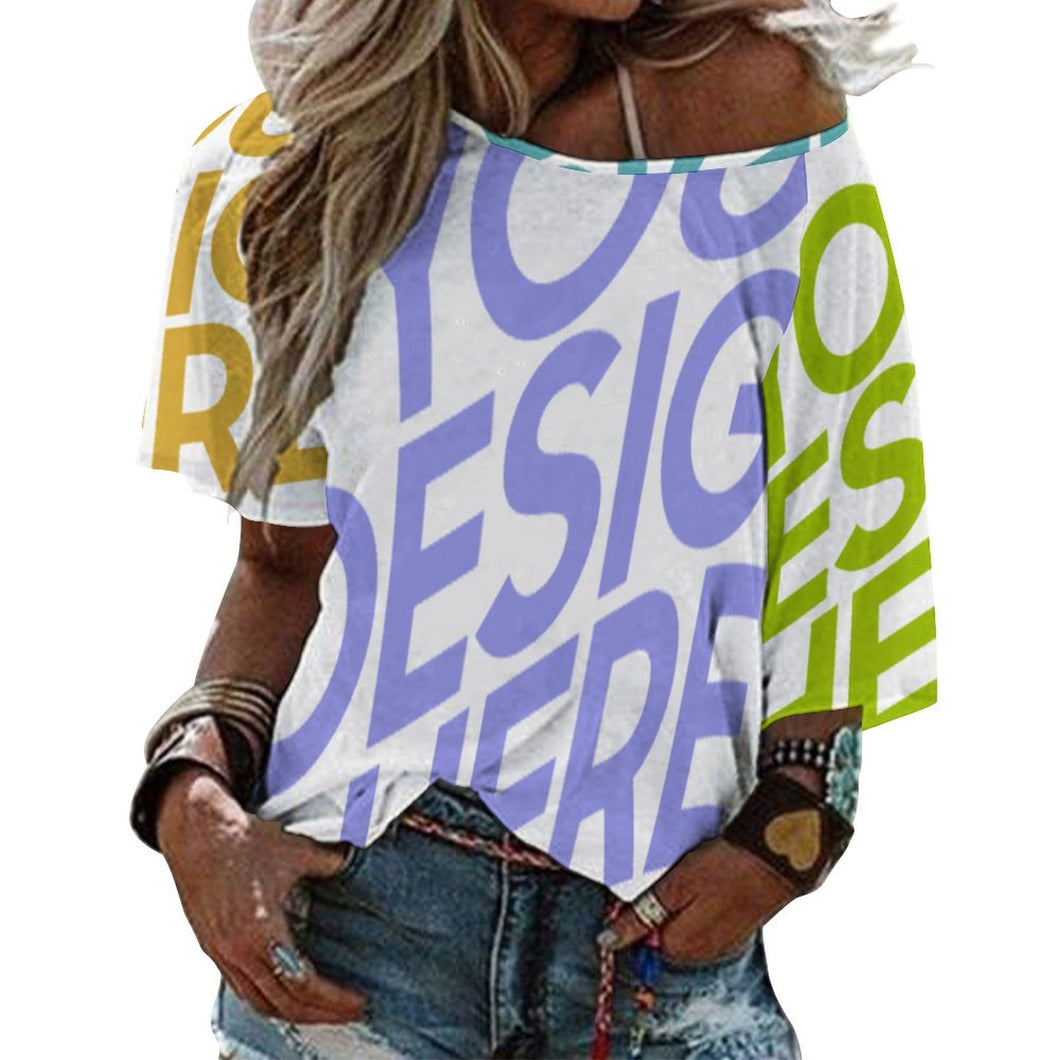 Camiseta Sexy hombro descubierto manga media para mujer BAT Personalizada con Impresión Completa de múltiples imágenes con Foto Logo Patrón Texto