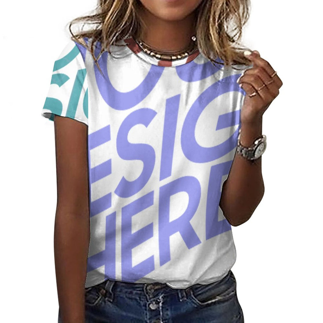Camiseta algodón puro estampado manga corta para mujer ay001 Personalizada con Impresión Completa de múltiples imágenes con Foto Logo Patrón Texto
