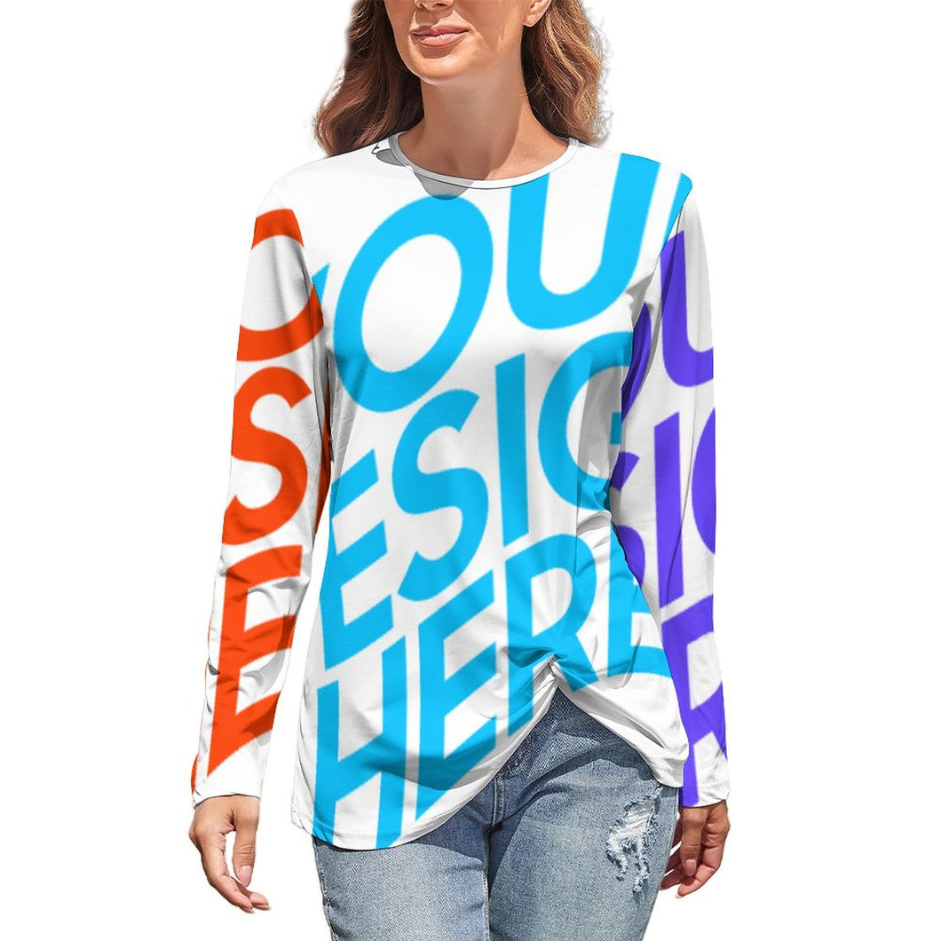 Camiseta túnica manga larga dobladillo irregular de moda para mujer HL Personalizada con Impresión Completa de múltiples imágenes con Foto Logo Patrón Texto