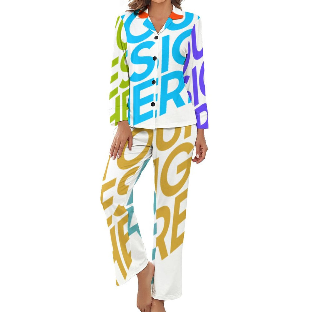 Traje de Pijama con botones cuello en V Suave de moda para mujer DTZ Personalizado con Impresión Completa de múltiples imágenes con Foto Logo Patrón Texto