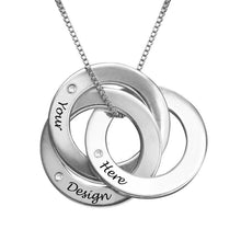 Cargar imagen en el visor de la galería, Collar de Anillos Entrelazados de Plata de Ley Chapada en Oro / Oro Rosa X0018 Grabado Personalizado con Texto Nombre
