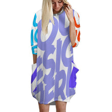 Cargar imagen en el visor de la galería, Vestido Holgado Casual de Dobladillo Irregular Manga Larga con Bolsillo para Mujer AKQ Personalizado Impresion Completa de Múltiples Imágenes con Foto Logo Patrón Texto
