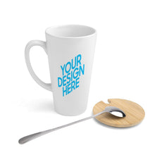 Cargar imagen en el visor de la galería, Taza Cónica con Tapa de Bambú y Cuchara de Acero Inoxidable con Diseño Personalizado Personalizada de Tus Imágenes o Textos
