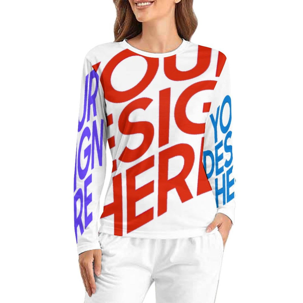 Camiseta de pijama de manga larga de calidad suave para mujer AL personalizado con patrón foto texto (impresión de imágenes múltiples)