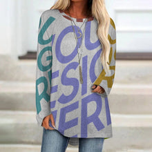 Cargar imagen en el visor de la galería, Camiseta Gris de Punto Cuello Redondo Manga Larga para Mujer BL Personalizada con Impresión Completa de múltiples imágenes con Foto Logo Patrón Texto
