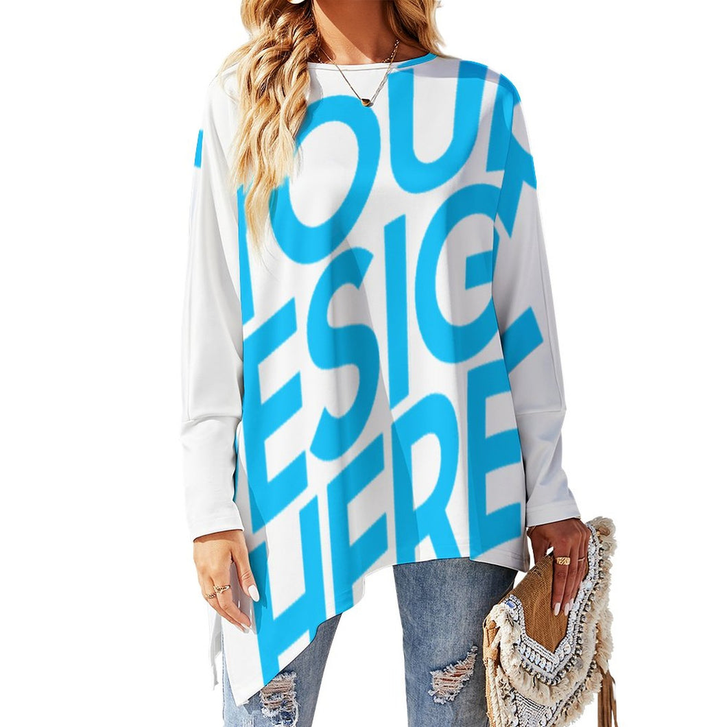 Camiseta manga larga con dobladillo irregular casual de moda para mujer XL Personalizada con Impresión Completa de una imagen con Foto Logo Patrón Texto