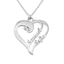 Cargar imagen en el visor de la galería, Collar Personalizado de doble circonitas cúbicas corazón X0019 con texto nombre para mujer hombre Longitud Ajustable en plata de ley 925 chapado de oro rosa de 18K
