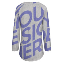 Cargar imagen en el visor de la galería, Camiseta Estampada de Punto Gris Cuello Redondo Manga Larga Dobladillo Irregular para Mujer BL Personalizada con Impresión Completa de Una Imagen con Foto Logo Patrón Texto
