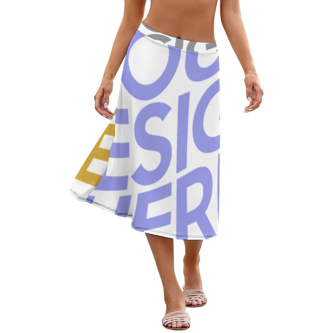 Falda midi holgada estampada versátil suave larga de moda verano para Mujer NZ030 Personalizada con Impresión Completa de múltiples imágenes con Foto Logo Patrón Texto