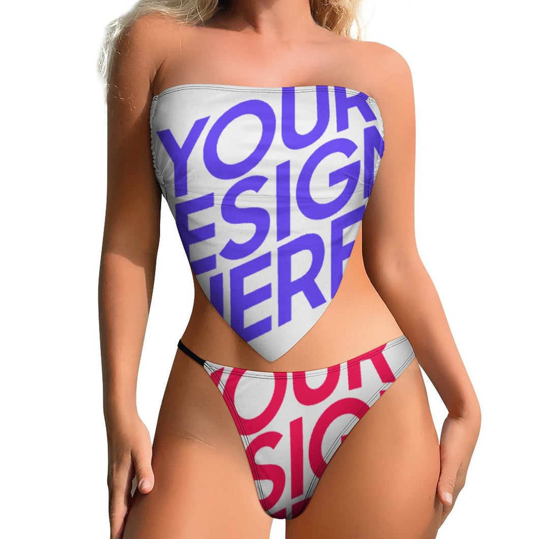 2024 Nuevo Traje de baño conjunto de bikini push-up sin tirantes sexy 2 piezas personalizado con logotipo foto y texto (impresión de imágenes múltiples)