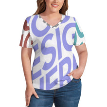 Cargar imagen en el visor de la galería, Camiseta de Manga Corta con Cuello en V para Mujer NZ109 Personalizada con Impresión Completa de múltiples imágenes con Foto Logo Patrón Texto
