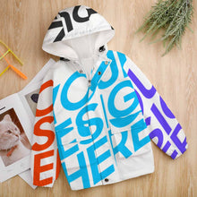 Cargar imagen en el visor de la galería, Chaqueta corta fina deportiva con capucha protegido de viento para niños niñas A537 Personalizada con Impresión Completa de múltiples imágenes con Foto Logo Patrón Texto
