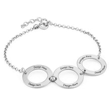 Cargar imagen en el visor de la galería, Pulsera Personalizada S0041 de 3 Círculos para Mujer Hombre con Grabado en Plata de Ley con Texto Nombre
