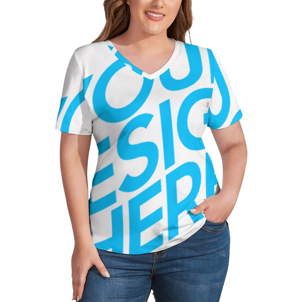Camiseta de manga corta con cuello en V talla grande de moda para mujer NZ109 Personalizada con Impresión Completa de una imagen con Foto Logo Patrón Texto