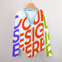 Cargar imagen en el visor de la galería, Mono sexy de manga larga con escote en V profundo para mujer ALRP Personalizado con Impresión Completa de múltiples imágenes con Foto Logo Patrón Texto
