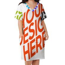 Cargar imagen en el visor de la galería, Vestido suelto con cuello en V bolsillo de moda para mujer LQ Personalizada con Impresión Completa de múltiples imágenes con Foto Logo Patrón Texto
