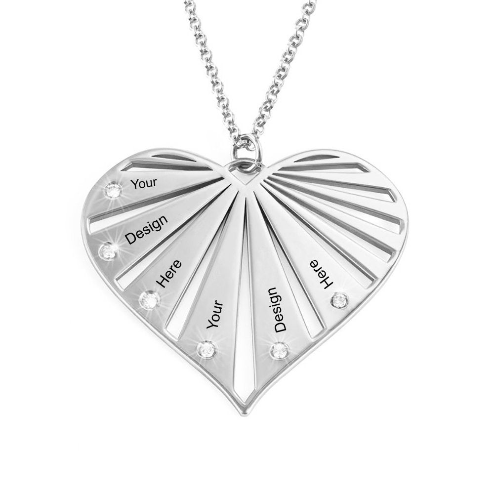 Collar de Corazón con Piedras de Nacimiento en Plata de Ley X0020 Grabado Personalizado con Texto Nombre