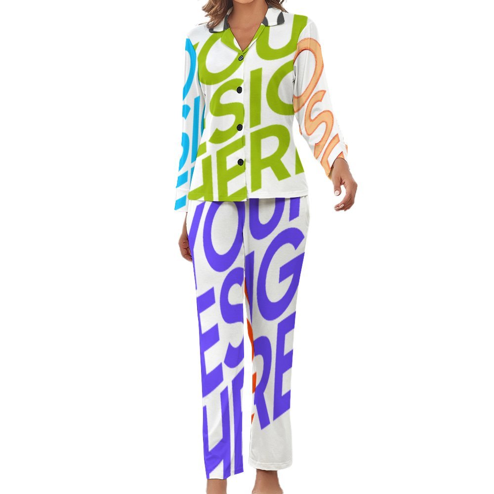 Conjunto de pijama de raso para estar en casa de 2 piezas para mujer DTZREV1 personalizado con patrón foto texto (impresión de imágenes múltiples)