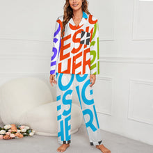 Cargar imagen en el visor de la galería, Conjuntos de pijama clásicos de manga larga para mujer personalizados con patrón de texto de nombre (diseño de varias imágenes)

